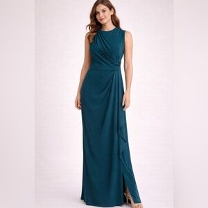 ✨ Betsy & Adam Teal Draped Sleeveless Gown Size 8 NWT ✨